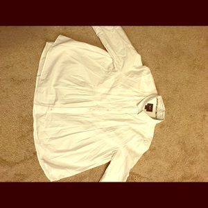White flared button down